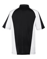 Harriton M385 Men's Advantage Snag Protection Plus IL Colorblock Polo #color_BLK/ WHT/ D CHRC