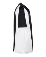 Harriton M385 Men's Advantage Snag Protection Plus IL Colorblock Polo #color_BLK/ WHT/ D CHRC