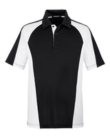 Harriton M385 Men's Advantage Snag Protection Plus IL Colorblock Polo #color_BLK/ WHT/ D CHRC