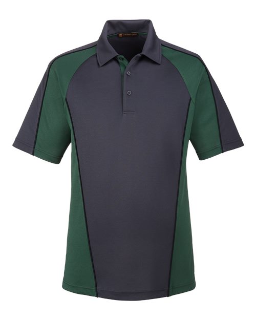Harriton M385 Men's Advantage Snag Protection Plus IL Colorblock Polo #color_D CH/ D GRN/ BLK