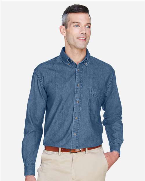 Harriton M550 Men's 6.5 oz. Long-Sleeve Denim Shirt #color_LIGHT DENIM