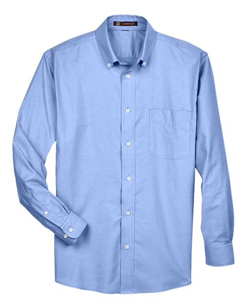 Harriton M600 Men's Long-Sleeve Oxford with Stain-Release #color_LIGHT BLUE
