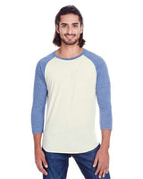Threadfast Apparel 302G Unisex Triblend 3/4-Sleeve Raglan #color_CREAM/ NAVY TRIB