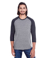 Threadfast Apparel 302G Unisex Triblend 3/4-Sleeve Raglan #color_GREY/ BLACK TRIB