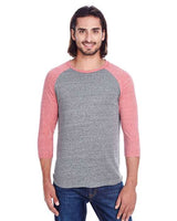 Threadfast Apparel 302G Unisex Triblend 3/4-Sleeve Raglan #color_GREY/ RED TRIBLD