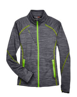 North End 78697 Ladies' Flux Mlange Bonded Fleece Jacket #color_CARBON/ ACD GRN