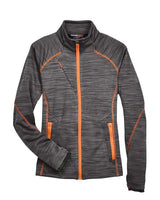 North End 78697 Ladies' Flux Mlange Bonded Fleece Jacket #color_CRBN/ ORNG SODA