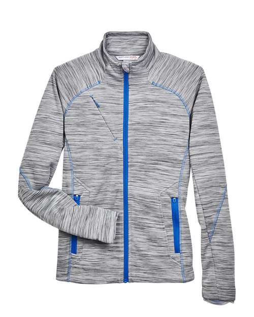 North End 78697 Ladies' Flux Mlange Bonded Fleece Jacket #color_PLATNM/ OLY BLU