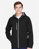 North End 88166 Men's Prospect Two-Layer Fleece Bonded Soft Shell Hooded Jacket #color_BLACK