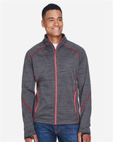 North End 88697 Men's Flux Mlange Bonded Fleece Jacket #color_CARBON/ OLY RED