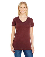 Threadfast Apparel 215B Ladies' Cross Dye Short-Sleeve V-Neck T-Shirt #color_BLACK CHERRY