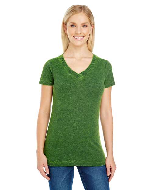 Threadfast Apparel 215B Ladies' Cross Dye Short-Sleeve V-Neck T-Shirt #color_EMERALD