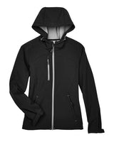 North End 78166 Ladies' Prospect Two-Layer Fleece Bonded Soft Shell Hooded Jacket #color_BLACK