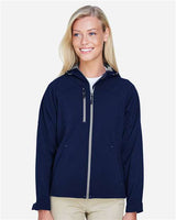 North End 78166 Ladies' Prospect Two-Layer Fleece Bonded Soft Shell Hooded Jacket #color_CLASSIC NAVY