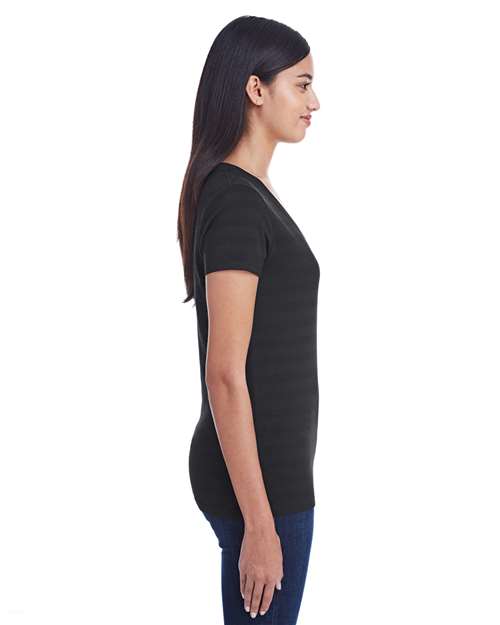 Threadfast Apparel 252RV Ladies' Invisible Stripe V-Neck T-Shirt #color_BLCK INVSBL STRP