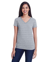 Threadfast Apparel 252RV Ladies' Invisible Stripe V-Neck T-Shirt #color_HTH GRY INV STRP