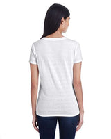 Threadfast Apparel 252RV Ladies' Invisible Stripe V-Neck T-Shirt #color_WHT INVSBL STRP