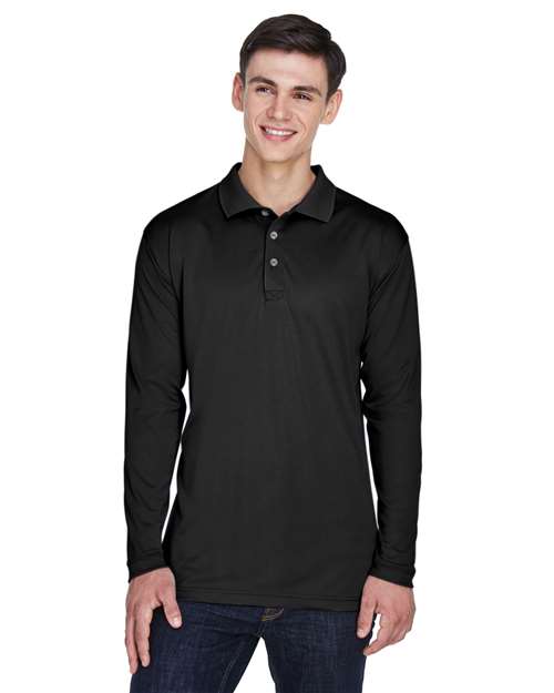 UltraClub 8405LS Adult Cool & Dry Sport Long-Sleeve Polo #color_BLACK