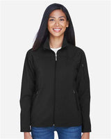North End 78034 Ladies' Three-Layer Fleece Bonded Performance Soft Shell Jacket #color_BLACK