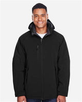 North End 88159 Men's Glacier Insulated Three-Layer Fleece Bonded Soft Shell Jacket with Detachable Hood #color_BLACK