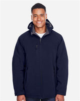North End 88159 Men's Glacier Insulated Three-Layer Fleece Bonded Soft Shell Jacket with Detachable Hood #color_CLASSIC NAVY