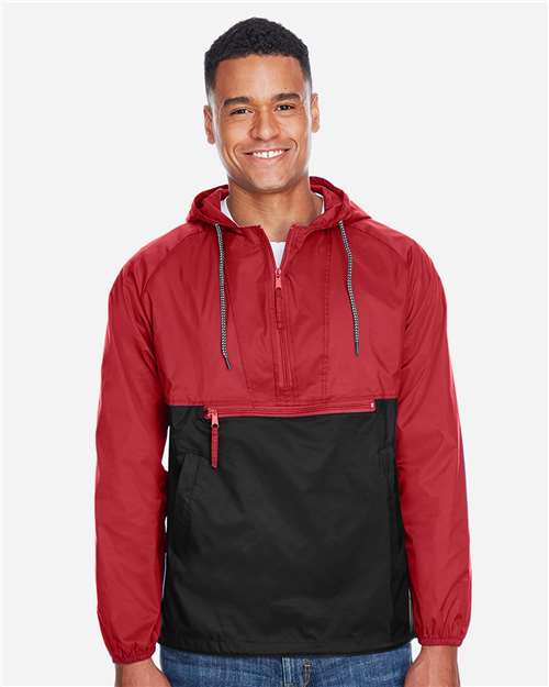 Harriton M750 Adult Packable Nylon Jacket #color_RED/ BLACK