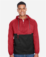 Harriton M750 Adult Packable Nylon Jacket #color_RED/ BLACK