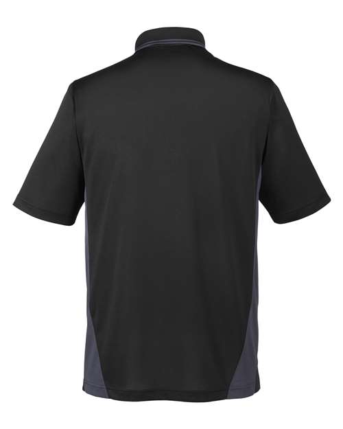 Harriton M386T Men's Tall Flash Snag Protection Plus IL Colorblock Polo #color_BLACK/ DK CHARCL