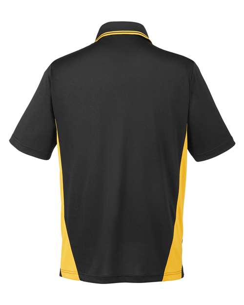 Harriton M386T Men's Tall Flash Snag Protection Plus IL Colorblock Polo #color_BLACK/ SNRY YLLW