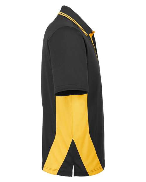 Harriton M386T Men's Tall Flash Snag Protection Plus IL Colorblock Polo #color_BLACK/ SNRY YLLW