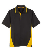 Harriton M386T Men's Tall Flash Snag Protection Plus IL Colorblock Polo #color_BLACK/ SNRY YLLW