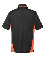 Harriton M386T Men's Tall Flash Snag Protection Plus IL Colorblock Polo #color_BLACK/ TM ORANGE
