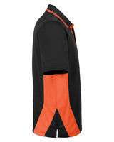 Harriton M386T Men's Tall Flash Snag Protection Plus IL Colorblock Polo #color_BLACK/ TM ORANGE