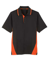 Harriton M386T Men's Tall Flash Snag Protection Plus IL Colorblock Polo #color_BLACK/ TM ORANGE