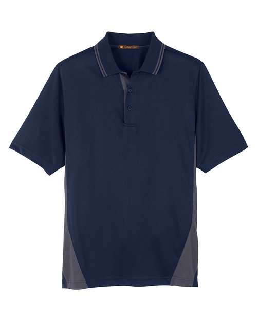 Harriton M386T Men's Tall Flash Snag Protection Plus IL Colorblock Polo #color_DK NAVY/ DK CHRC