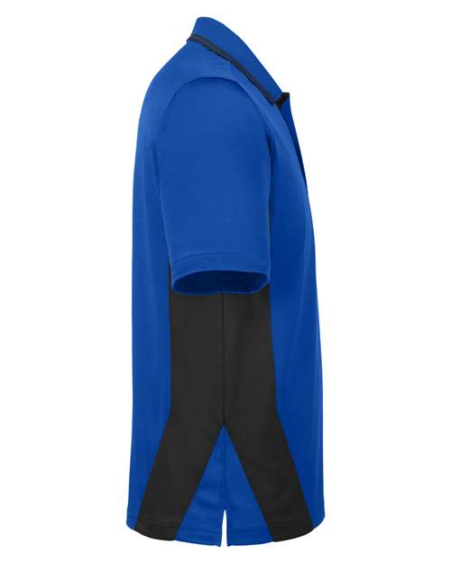 Harriton M386T Men's Tall Flash Snag Protection Plus IL Colorblock Polo #color_TR ROYAL/ BLACK