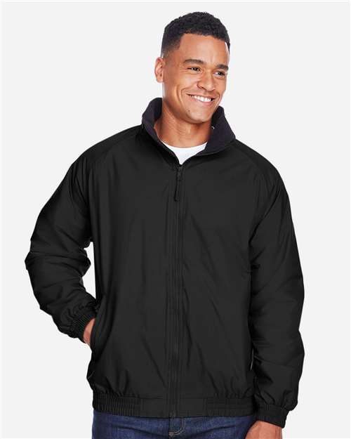 Harriton M740 Adult Fleece-Lined Nylon Jacket #color_BLACK/ BLACK