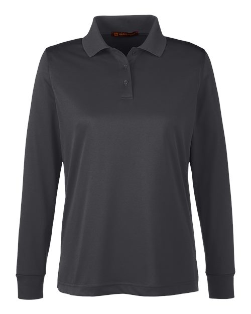 Harriton M348LW Ladies' Advantage Snag Protection Plus IL Long Sleeve Polo #color_DARK CHARCOAL