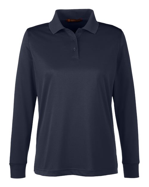 Harriton M348LW Ladies' Advantage Snag Protection Plus IL Long Sleeve Polo #color_DARK NAVY