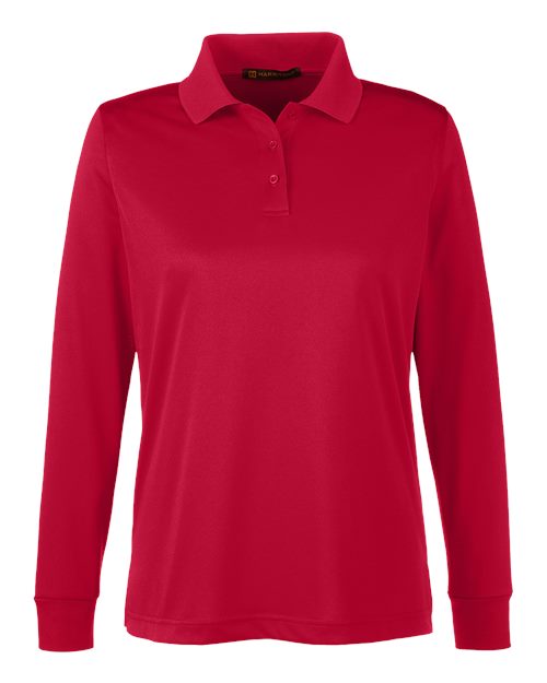 Harriton M348LW Ladies' Advantage Snag Protection Plus IL Long Sleeve Polo #color_RED