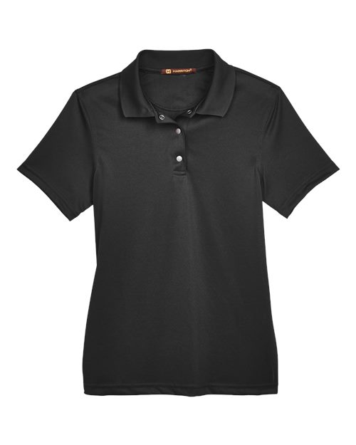 Harriton M345W Ladies' Advantage Snag Protection Plus IL Snap Placket Polo #color_BLACK
