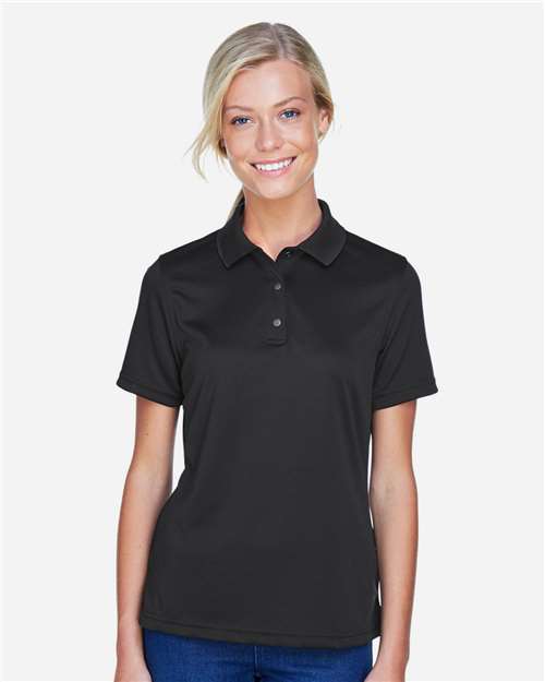 Harriton M345W Ladies' Advantage Snag Protection Plus IL Snap Placket Polo #color_BLACK