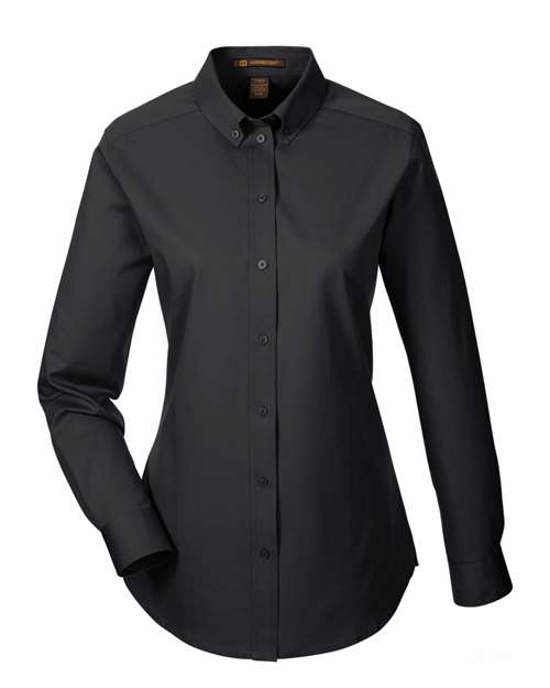 Harriton M581W Ladies' Foundation 100% Cotton Long-Sleeve Twill Shirt withTeflon #color_BLACK