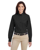 Harriton M581W Ladies' Foundation 100% Cotton Long-Sleeve Twill Shirt withTeflon #color_BLACK