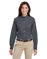 Harriton M581W Ladies' Foundation 100% Cotton Long-Sleeve Twill Shirt withTeflon #color_DARK CHARCOAL