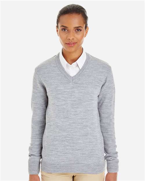 Harriton M420W Ladies' Pilbloc V-Neck Sweater #color_GREY HEATHER