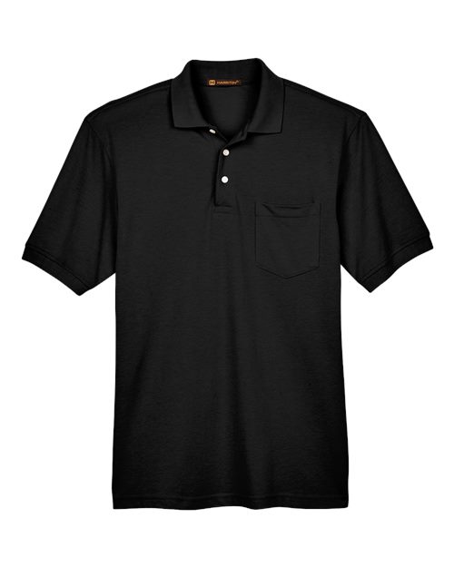 Harriton M265P Men's 5.6 oz. Easy Blend Polo withPocket #color_BLACK