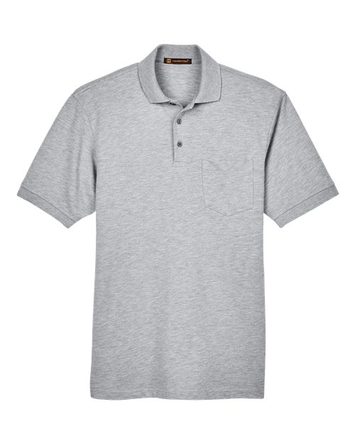 Harriton M265P Men's 5.6 oz. Easy Blend Polo withPocket #color_GREY HEATHER