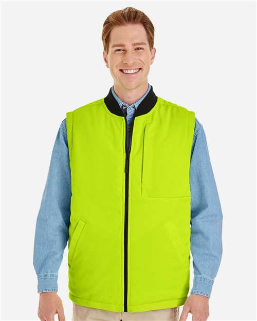 Harriton M776 Adult Dockside Interactive Reversible Freezer Vest #color_BLK/ SFTY YELLOW