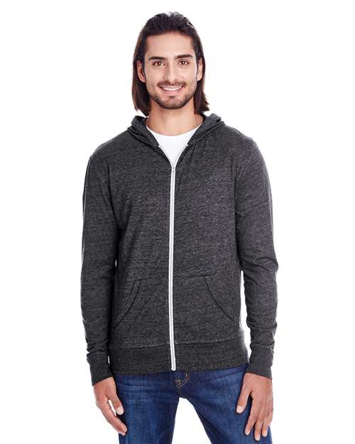 Threadfast Apparel 302Z Unisex Triblend Full-Zip Light Hoodie #color_BLACK TRIBLEND